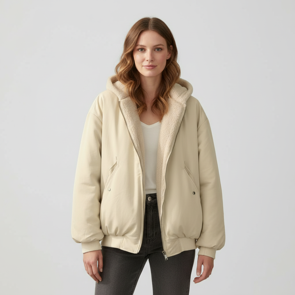 Damen Winterjacke Oversized Komfort Fleece Warm Beige - Eveloria