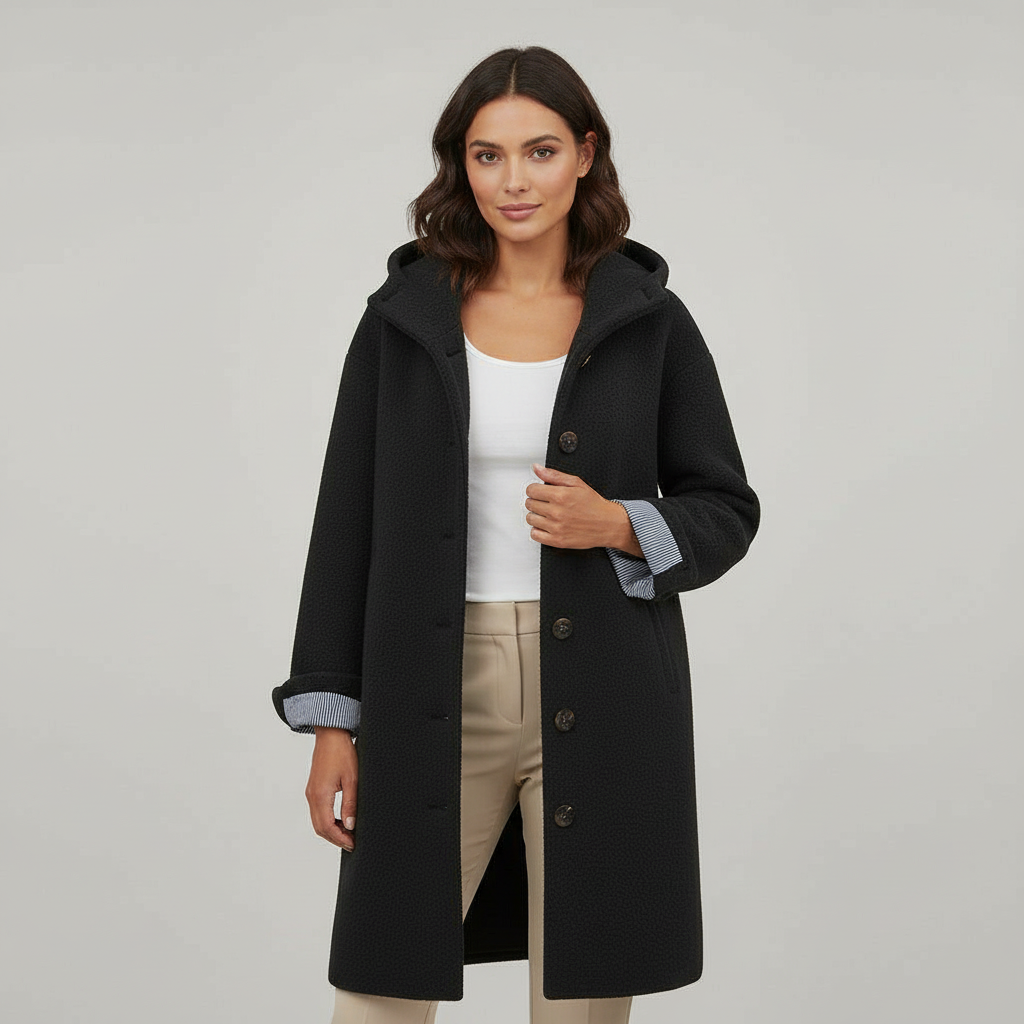 Damen Wintermantel Fleece Lang Komfort Schwarz - Eveloria