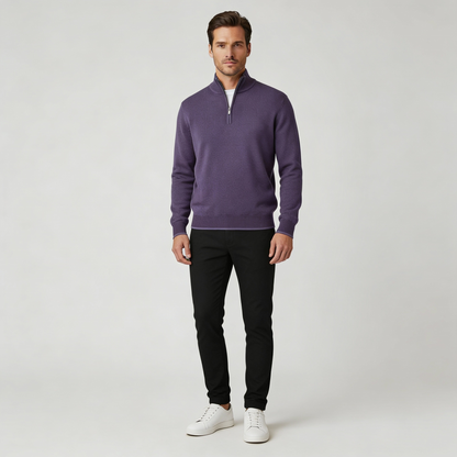 Damen Merino Pullover Reißverschluss Bequem Grau