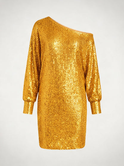 Damen Paillettenkleid Kontrastfarben Glitter