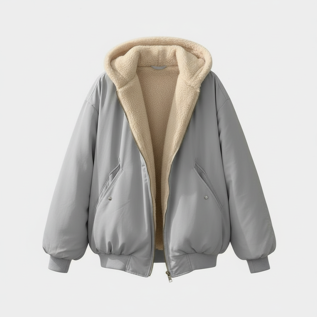 Damen Winterjacke Oversized Komfort Fleece Warm Beige