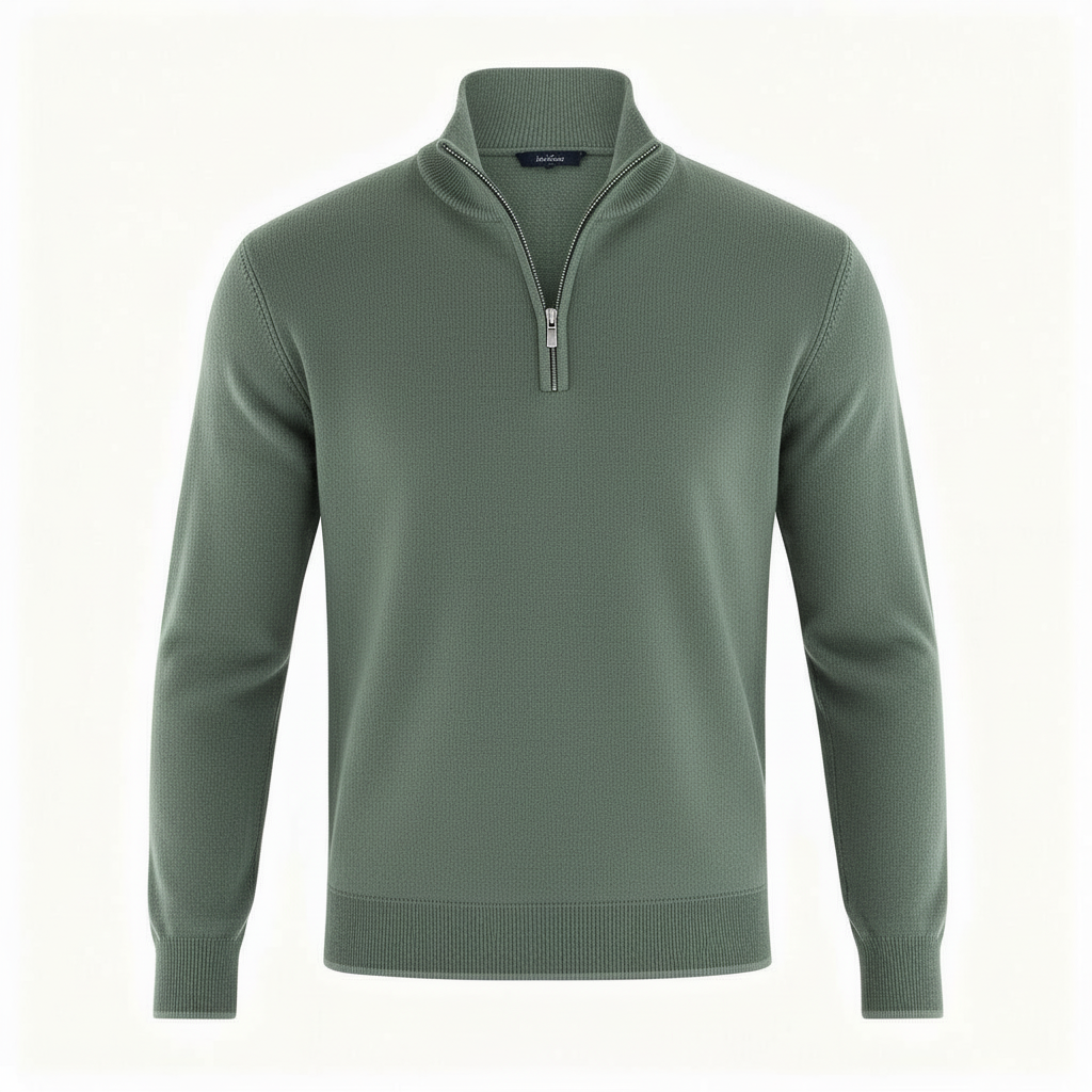 Damen Merino Pullover Reißverschluss Bequem Grau