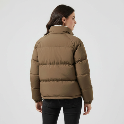 Damen Pufferjacke Fleecegefüttert Leicht Warm