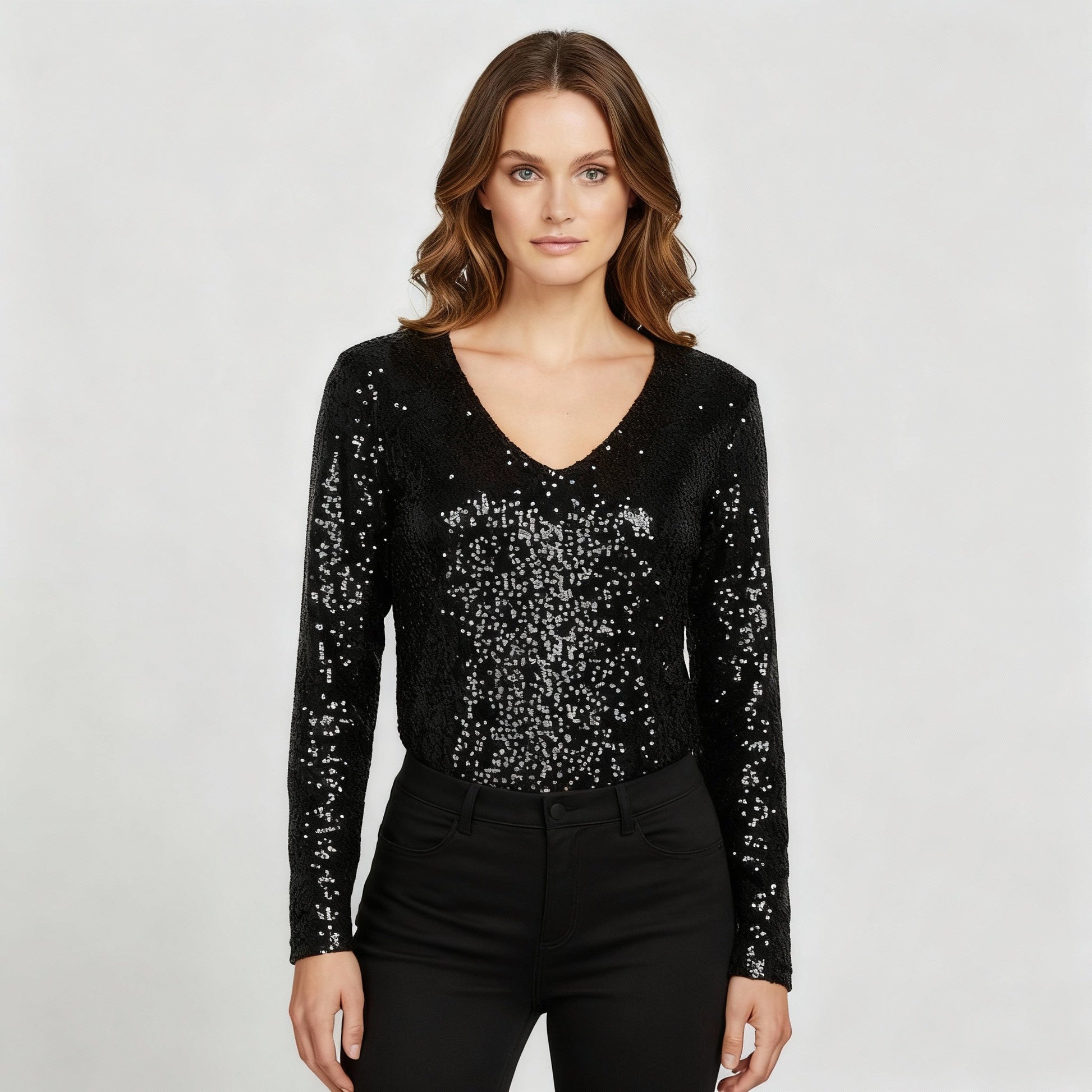 Damen Glitzer V-Ausschnitt Eleganz - Eveloria