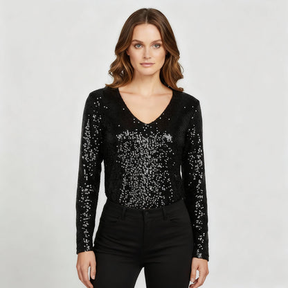 Damen Glitzer V-Ausschnitt Eleganz - Eveloria
