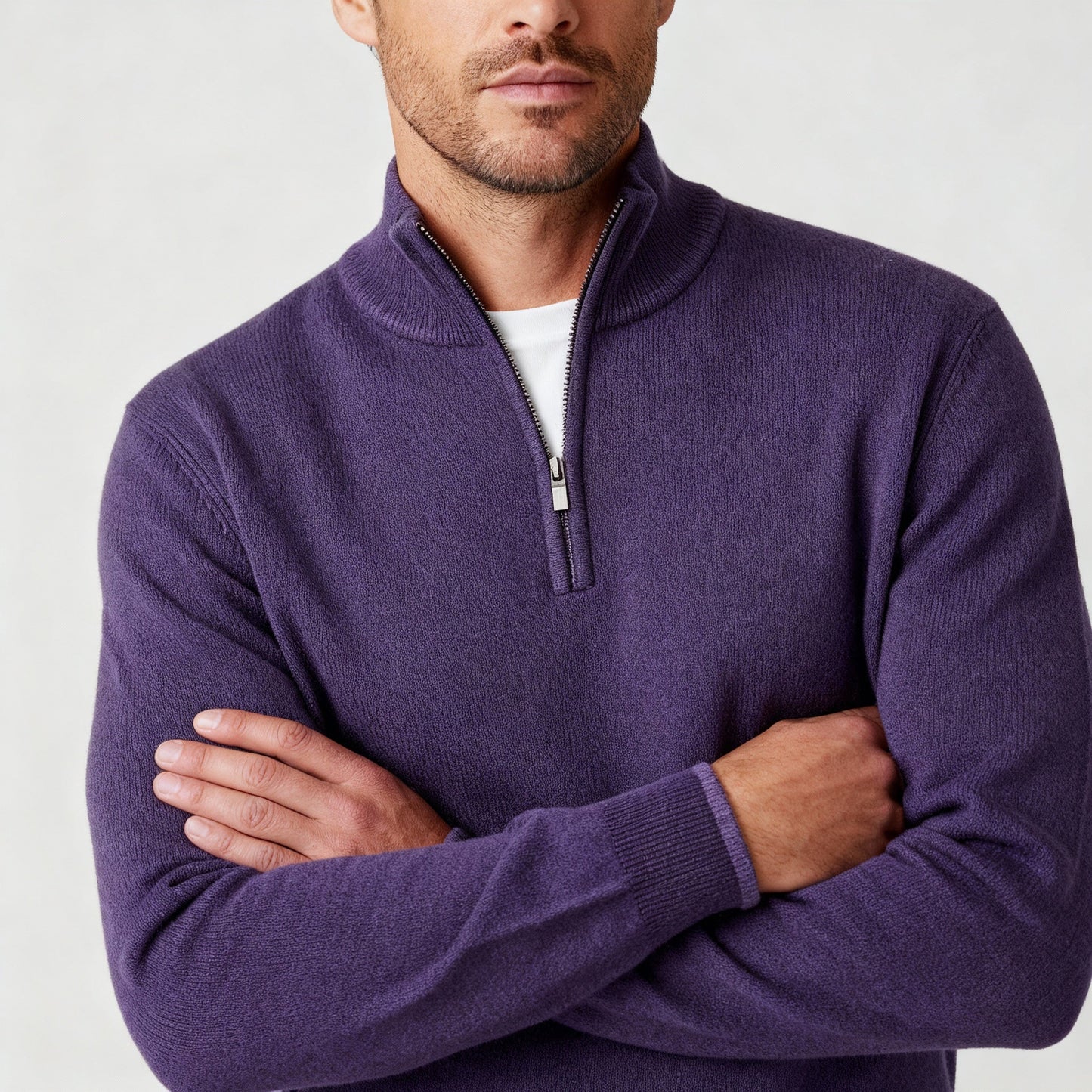 Damen Merino Pullover Reißverschluss Bequem Grau