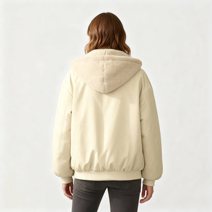 Damen Winterjacke Oversized Komfort Fleece Warm Beige