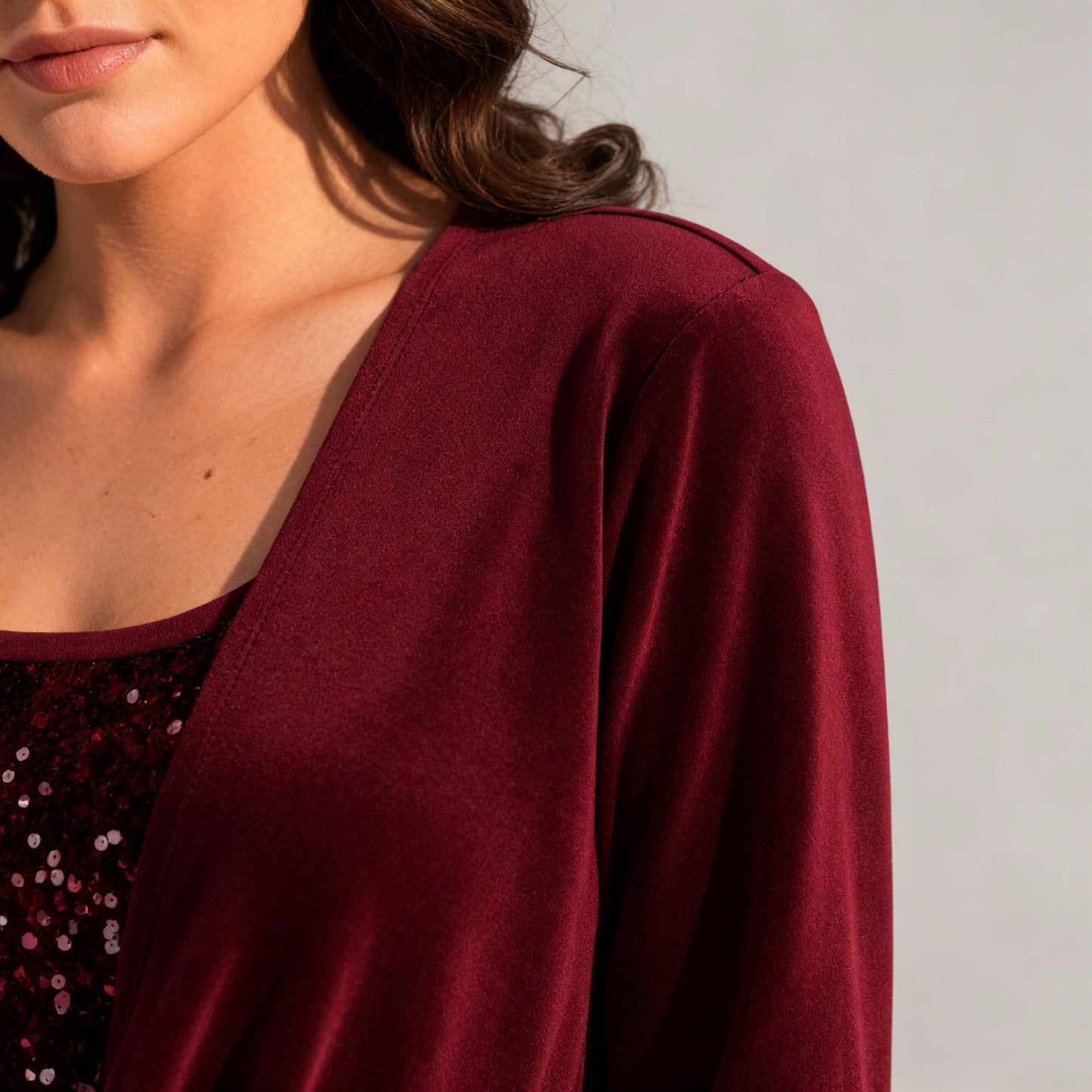 Damen Pailletten Langarmbluse Figurfreundlich