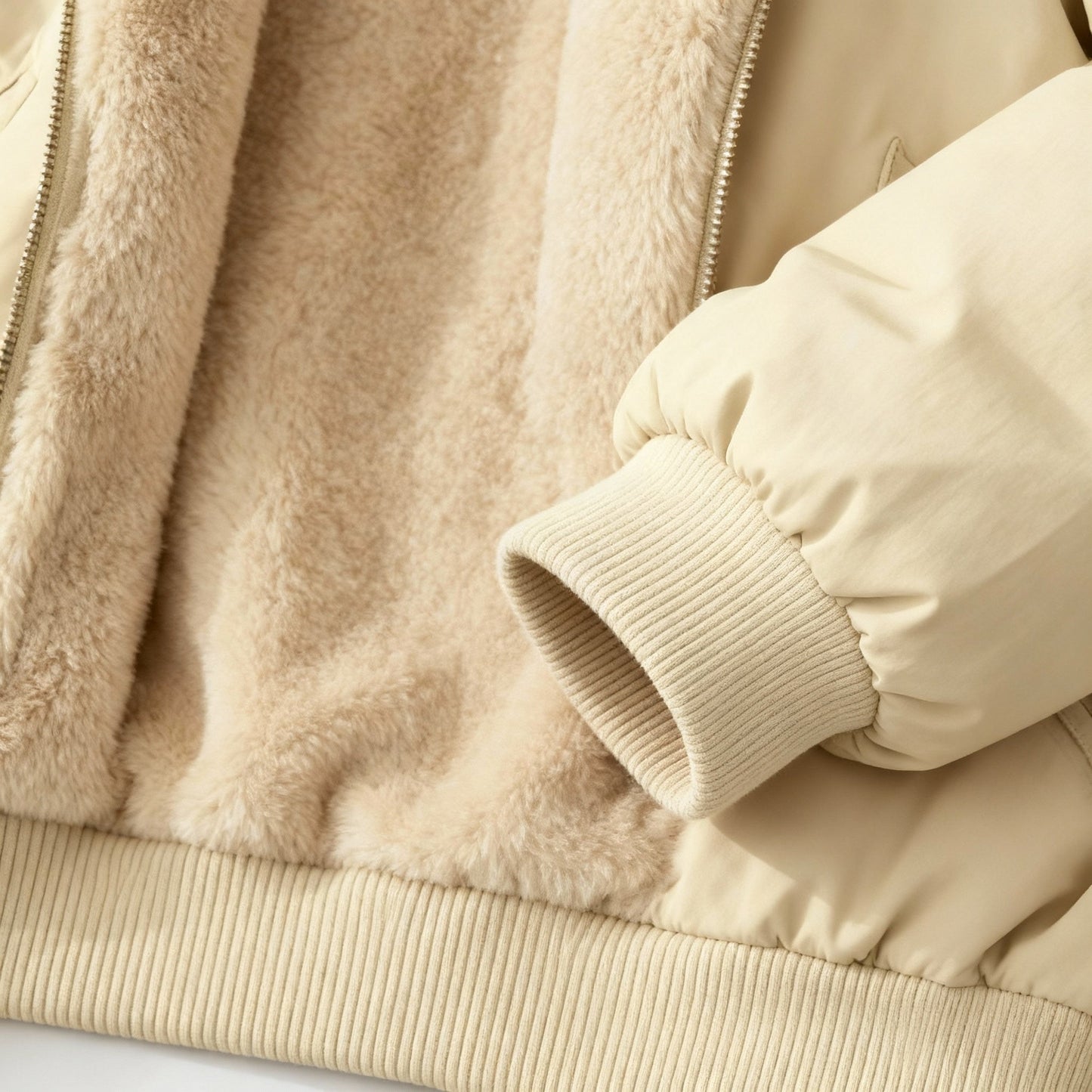 Damen Winterjacke Oversized Komfort Fleece Warm Beige