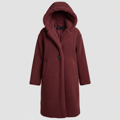 Damen Teddy Mantel Lang Kapuze Komfort Beige
