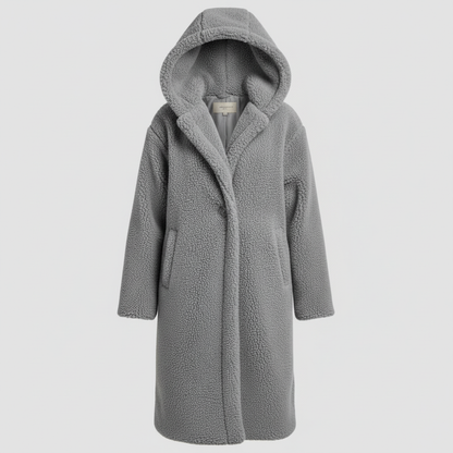 Damen Teddy Mantel Lang Kapuze Komfort Beige