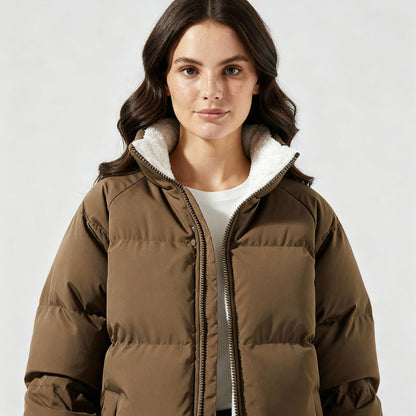 Damen Pufferjacke Fleecegefüttert Leicht Warm