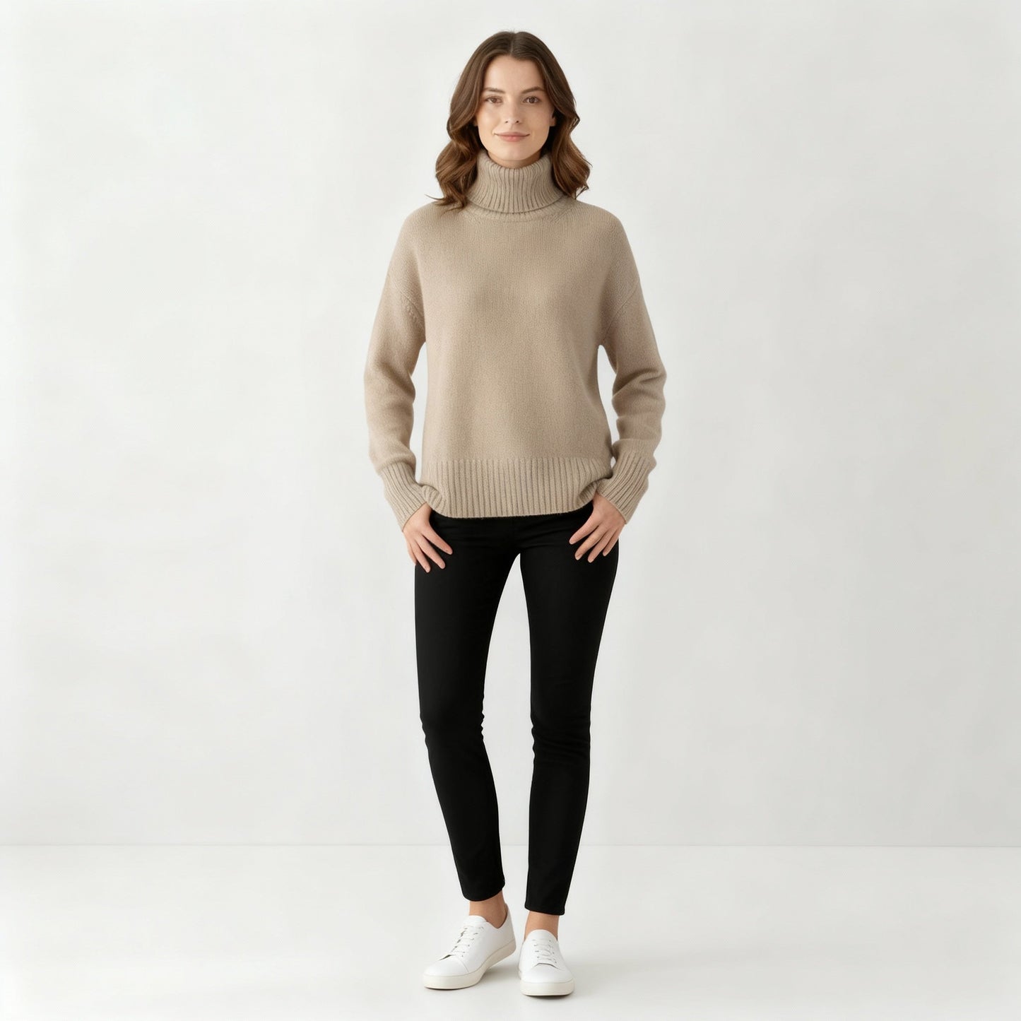 Damen Kaschmirpullover Rollkragen Beige