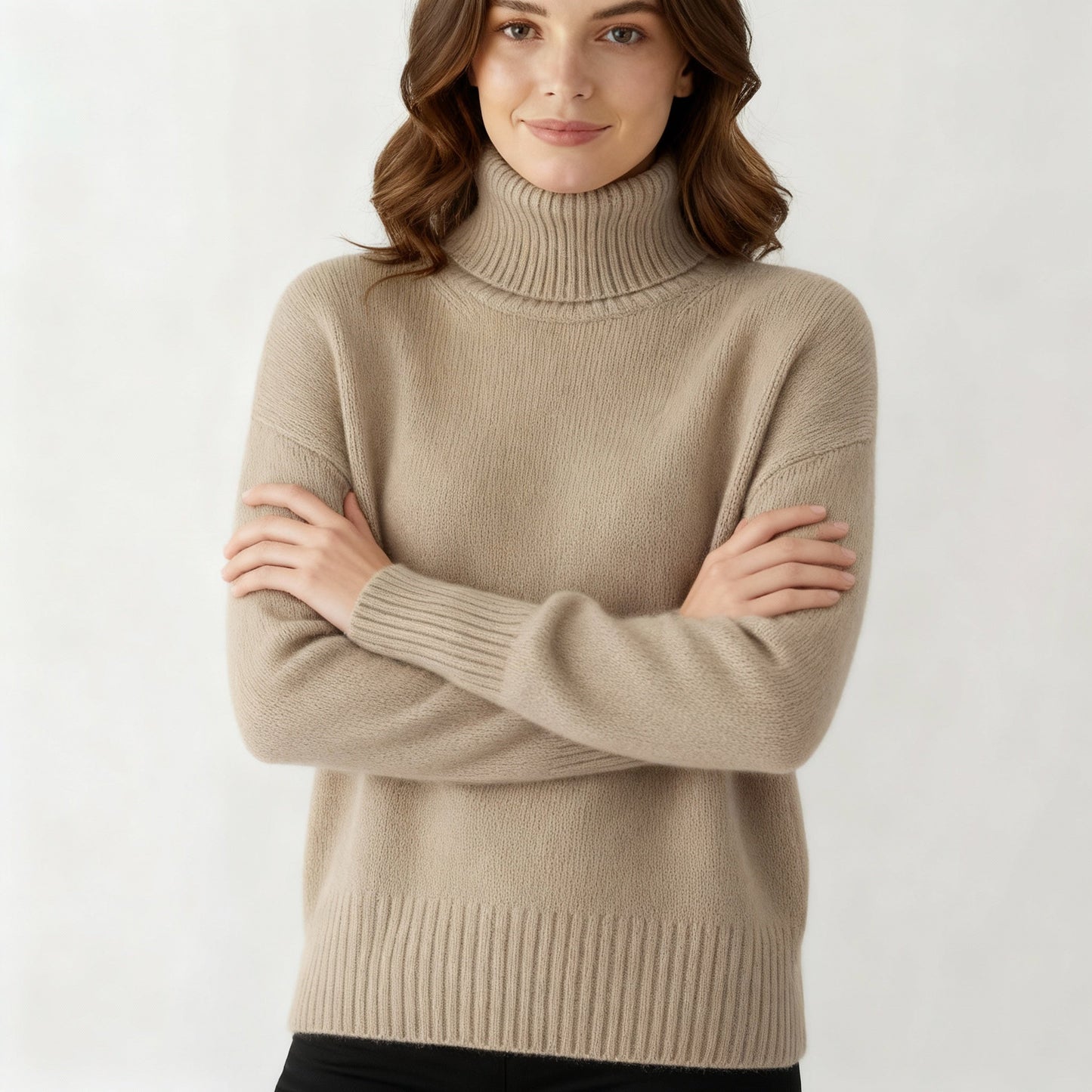 Damen Kaschmirpullover Rollkragen Beige
