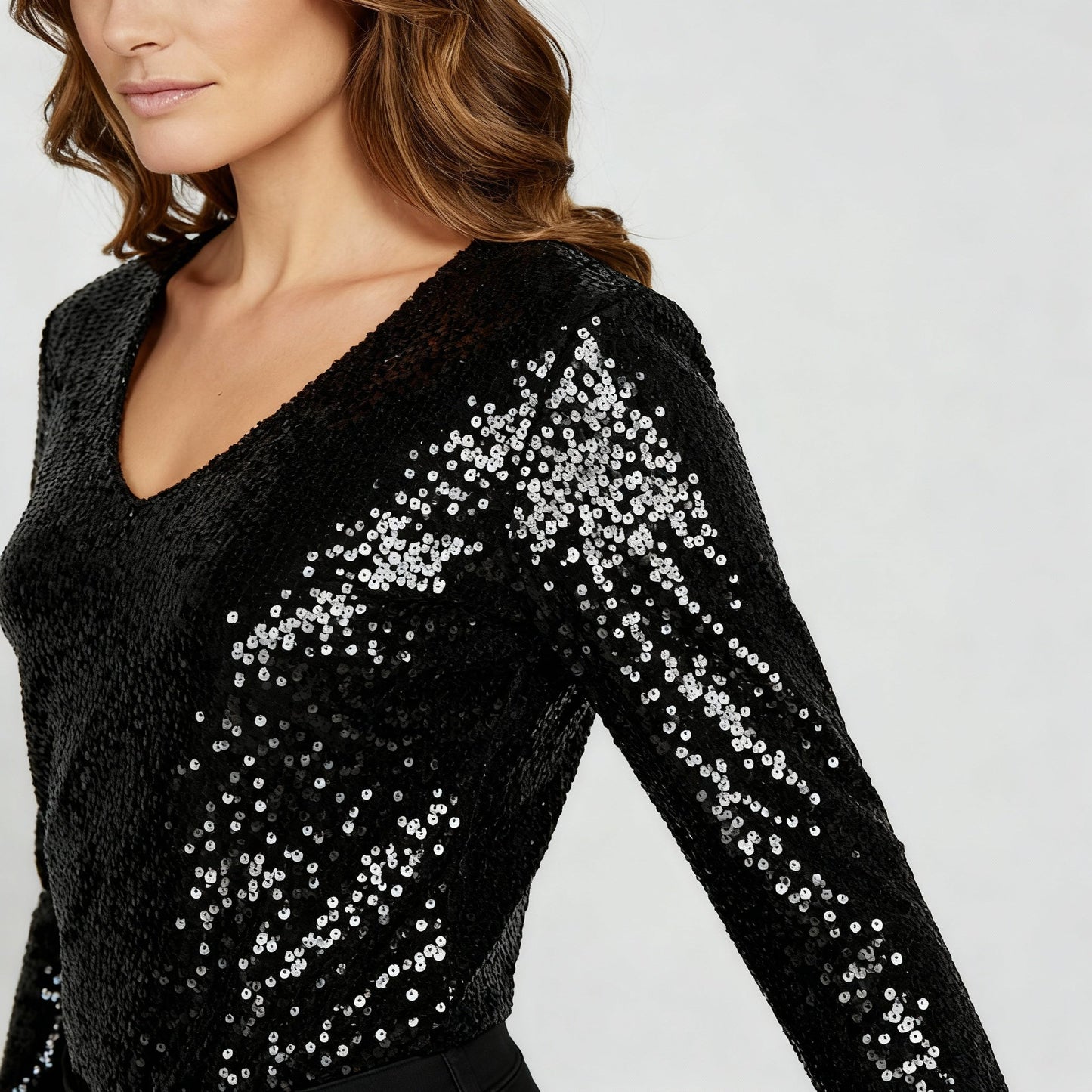 Damen Glitzer V-Ausschnitt Eleganz