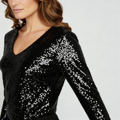 Damen Glitzer V-Ausschnitt Eleganz