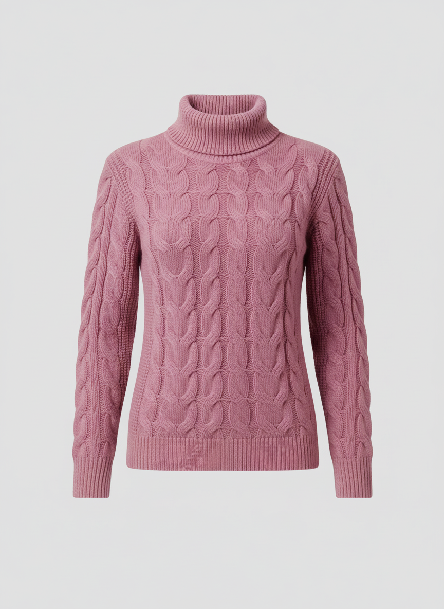 Damen Rollkragenpullover Zopfmuster