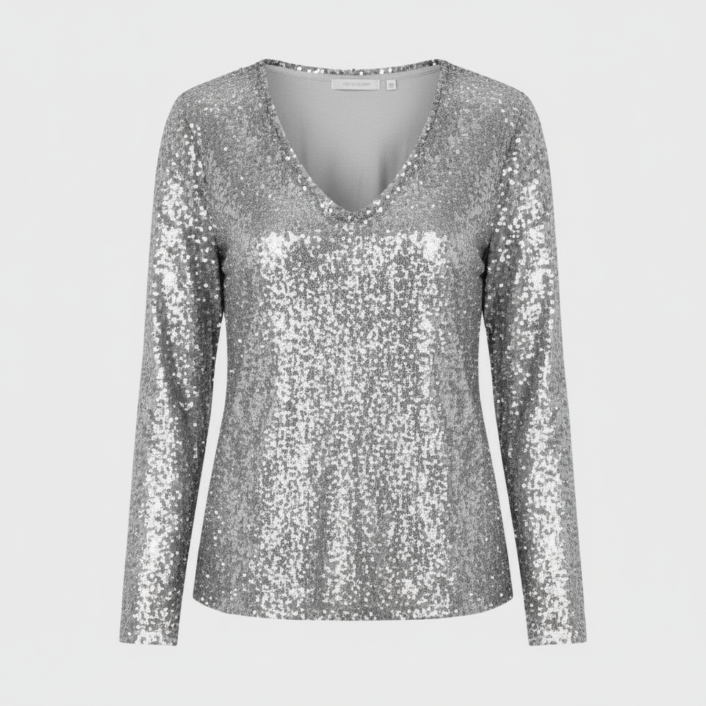 Damen Pullover V-Ausschnitt Glänzend