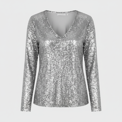 Damen Pullover V-Ausschnitt Glänzend