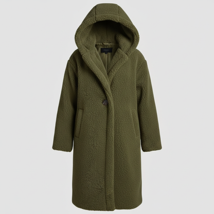 Damen Teddy Mantel Lang Kapuze Komfort Beige