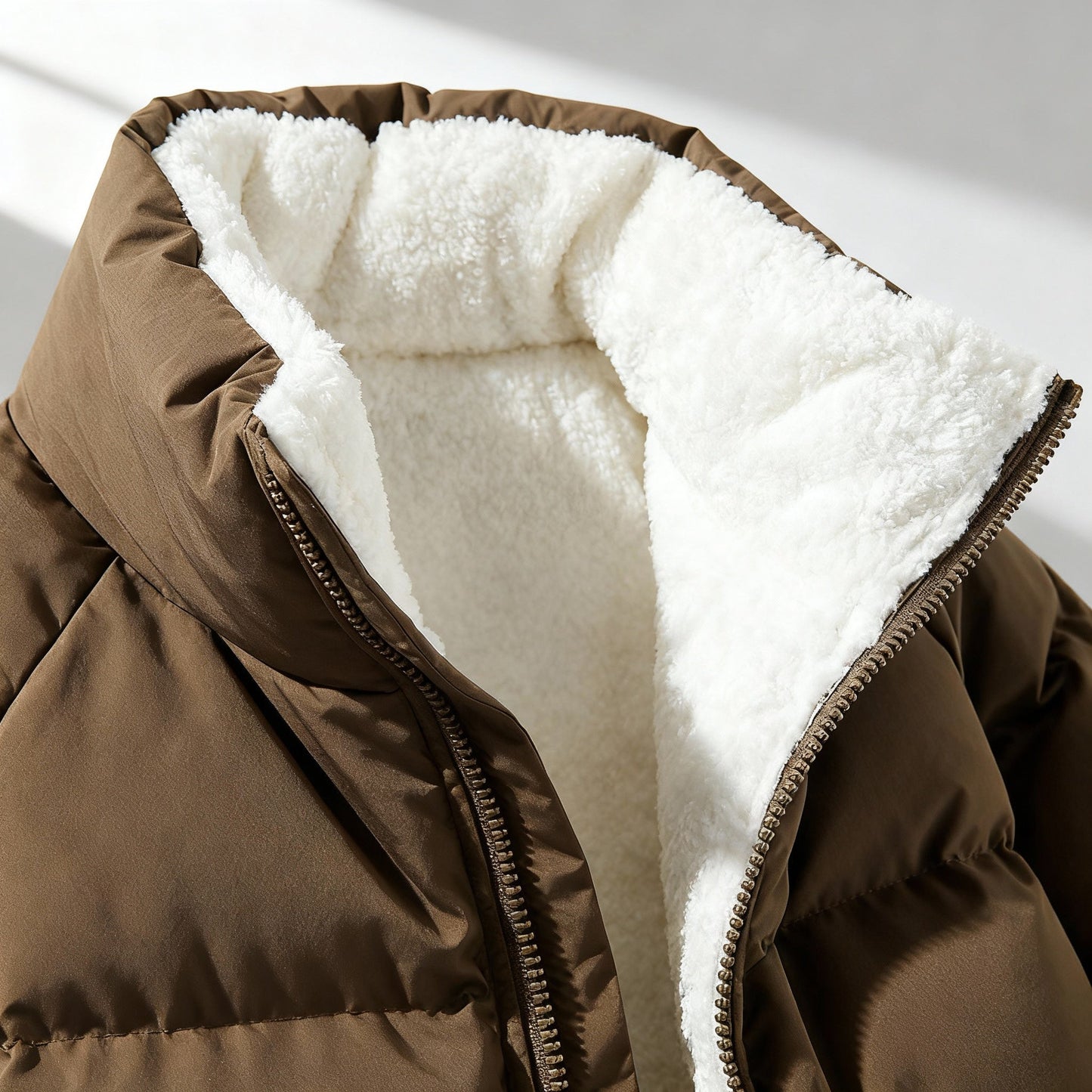 Damen Pufferjacke Fleecegefüttert Leicht Warm