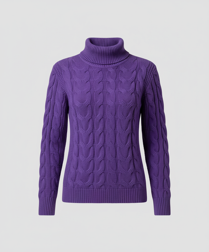 Damen Rollkragenpullover Zopfmuster