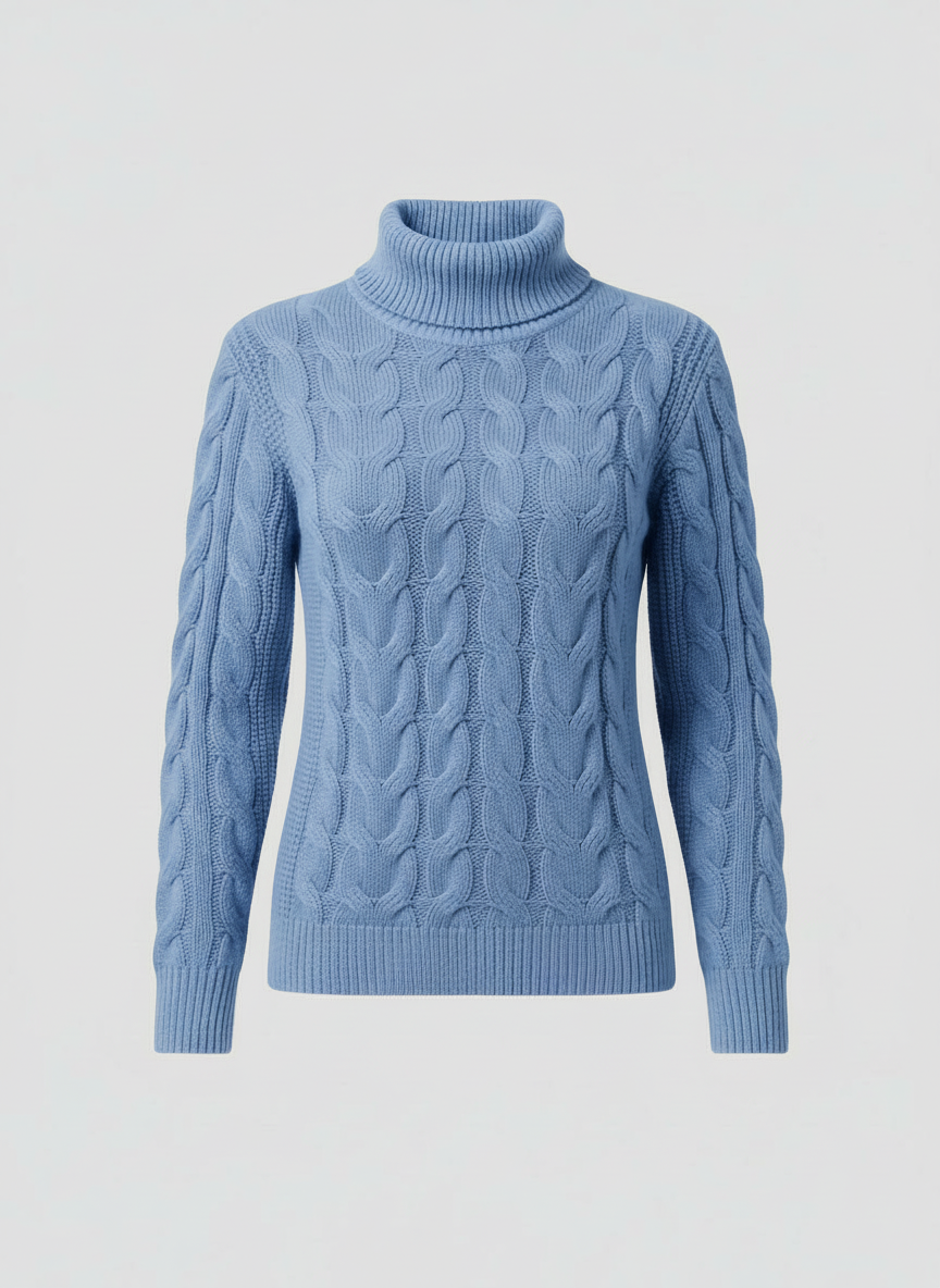 Damen Rollkragenpullover Zopfmuster