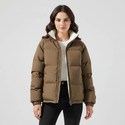 Damen Pufferjacke Fleecegefüttert Leicht Warm Schwarz - Eveloria