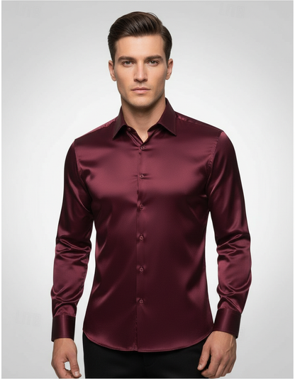 Herren Seidenhemd Elegant Schwarz - Eveloria