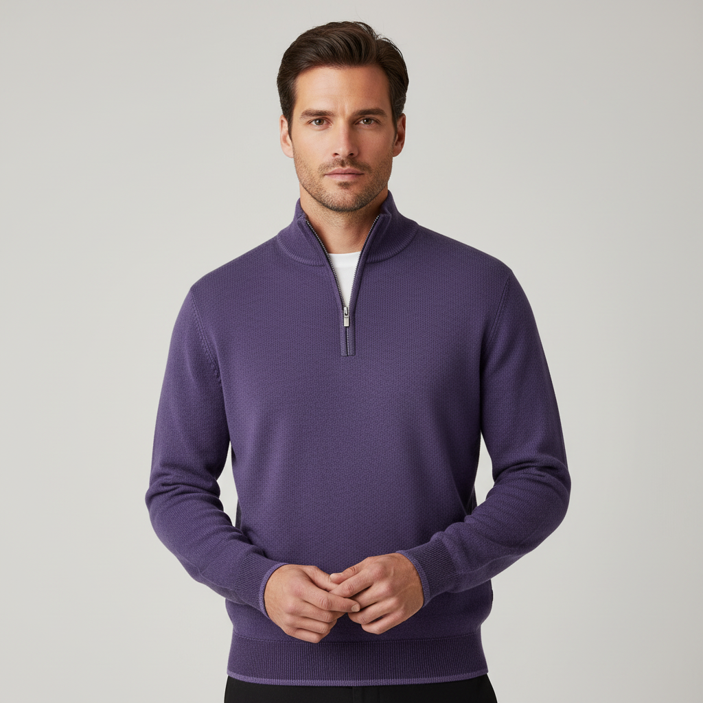 Damen Merino Pullover Reißverschluss Bequem Grau - Eveloria