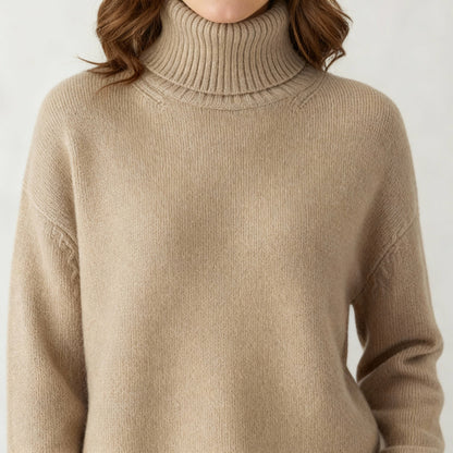 Damen Kaschmirpullover Rollkragen Beige