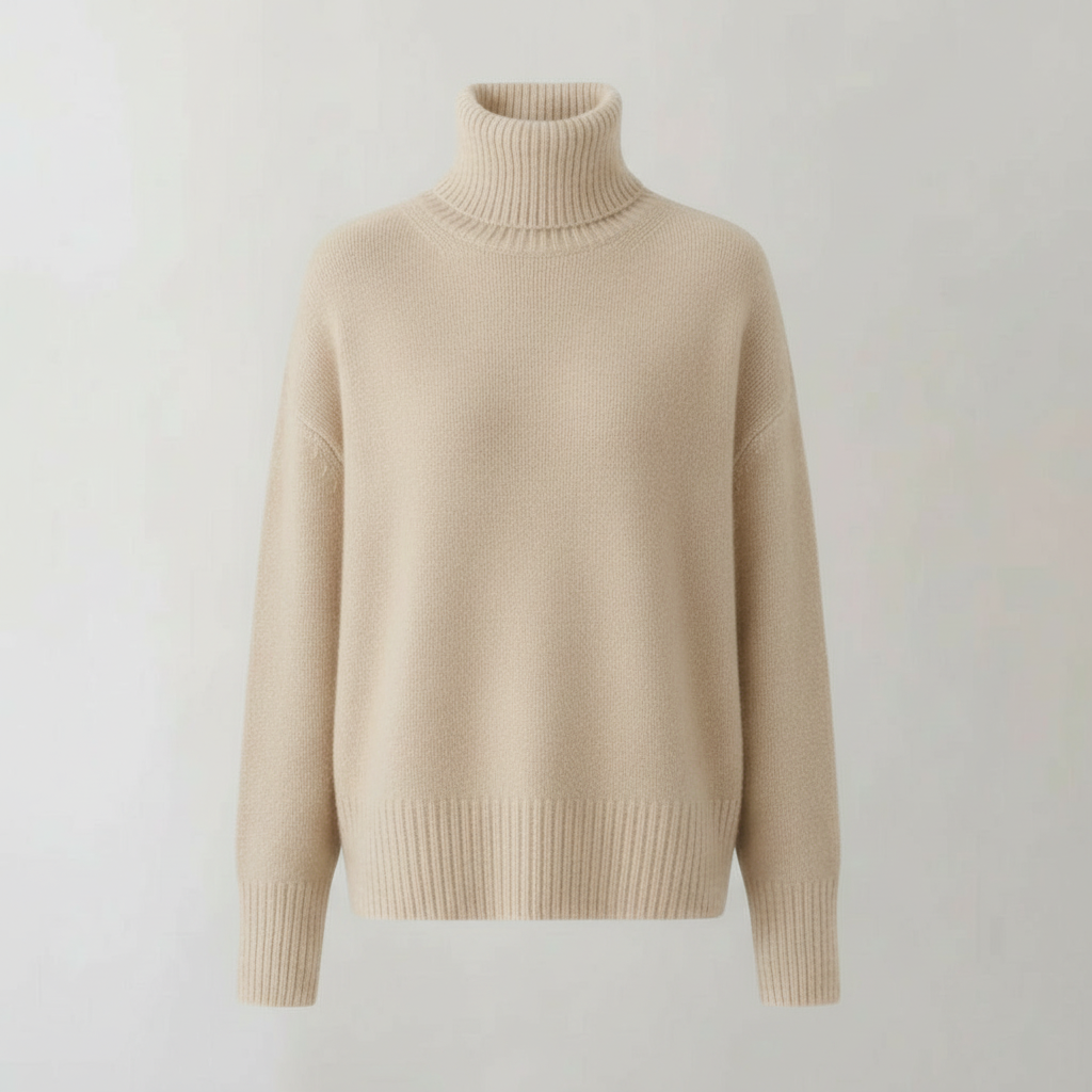 Damen Kaschmirpullover Rollkragen Beige