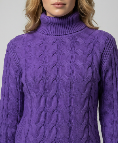 Damen Rollkragenpullover Zopfmuster