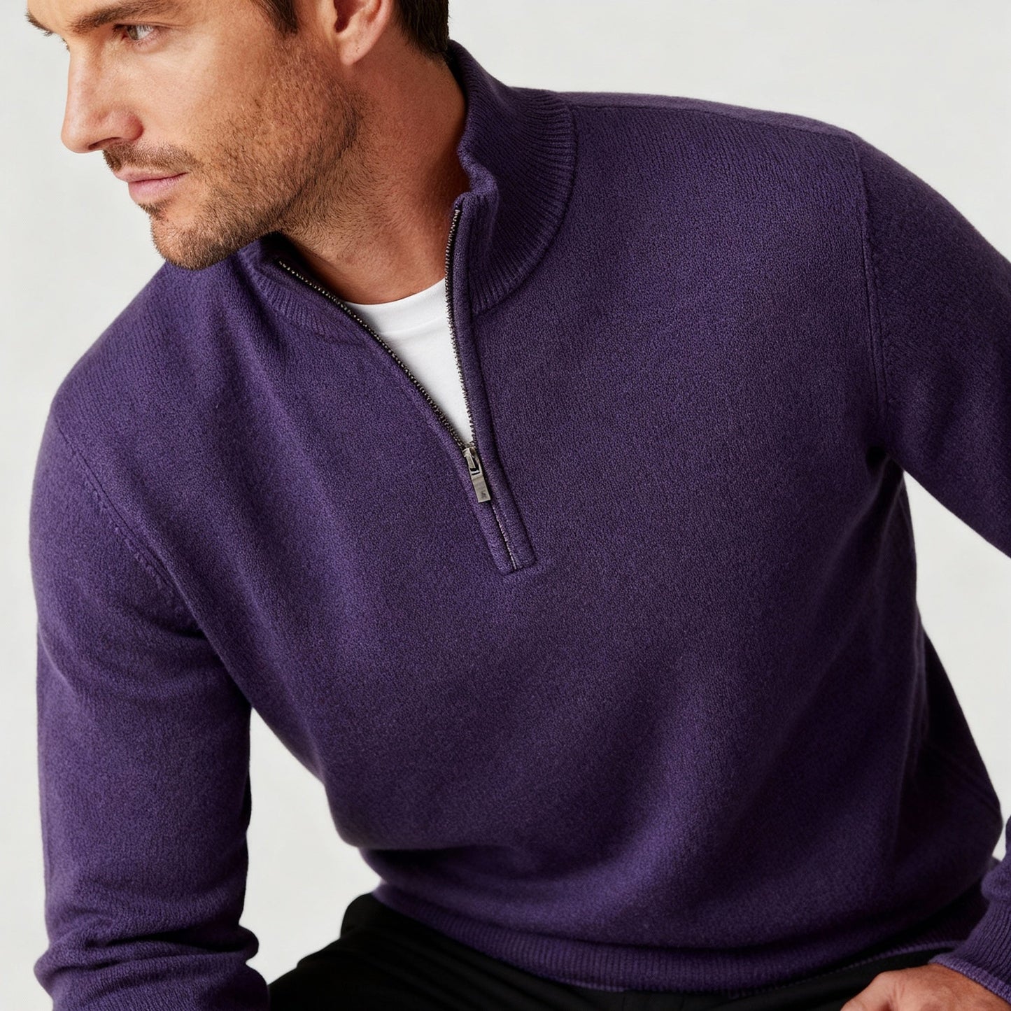 Damen Merino Pullover Reißverschluss Bequem Grau