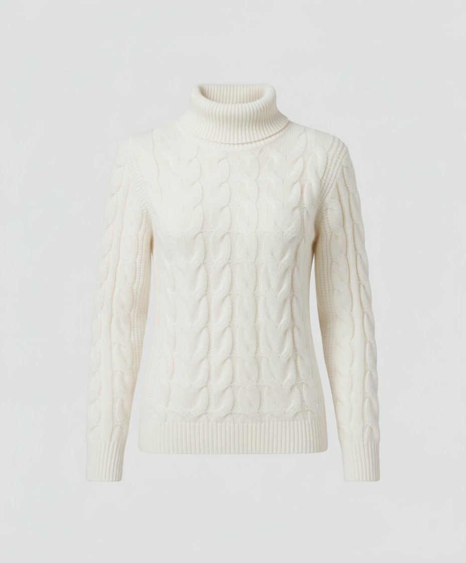 Damen Rollkragenpullover Zopfmuster