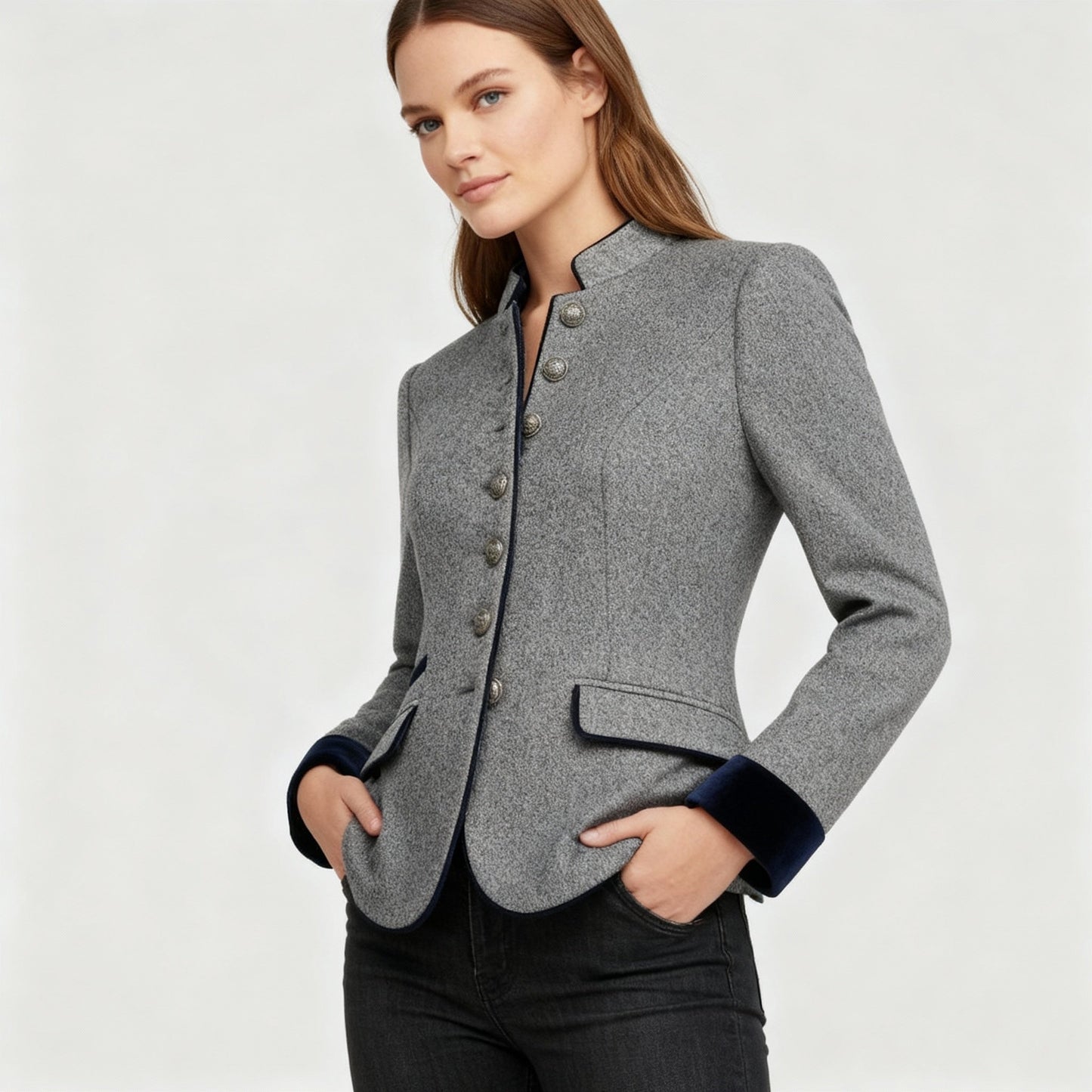 Damen Wolljacke Klassisch Strukturiert Komfort
