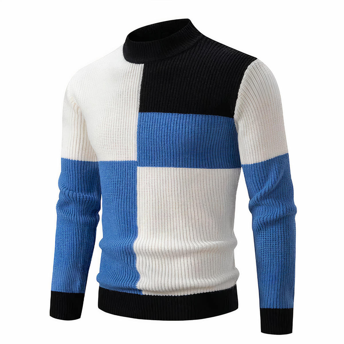 Eveloria Herren Strickpullover Patchwork Baumwolle Grau
