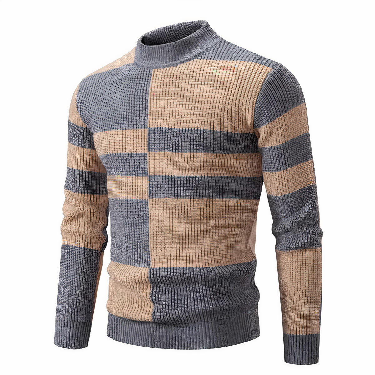 Eveloria Herren Strickpullover Patchwork Baumwolle Grau