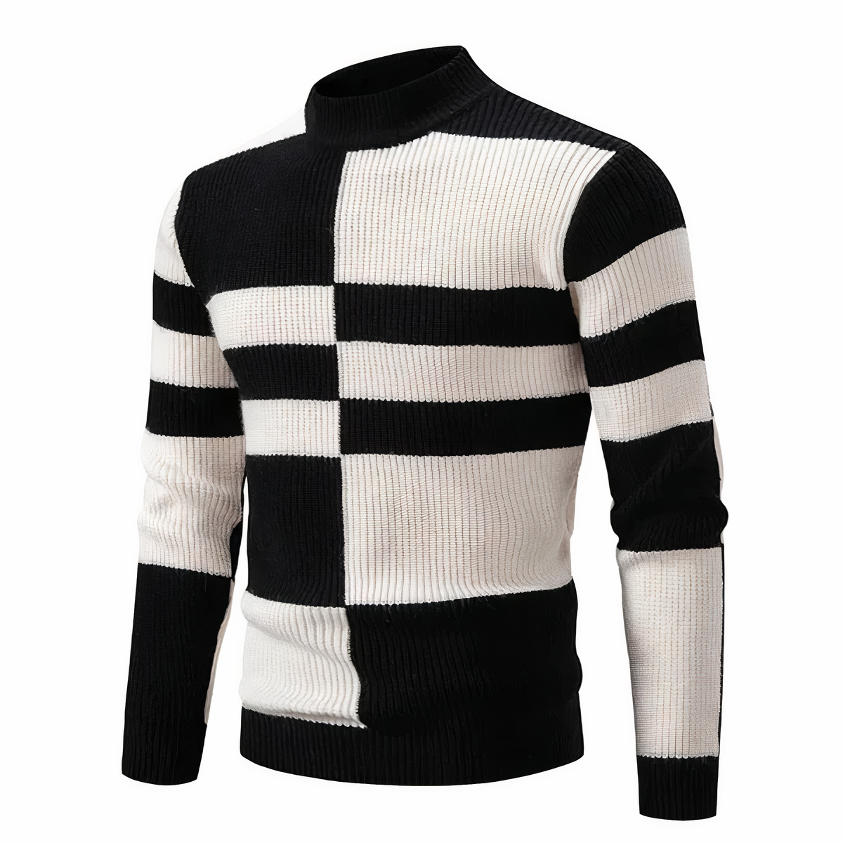 Eveloria Herren Strickpullover Patchwork Baumwolle Grau