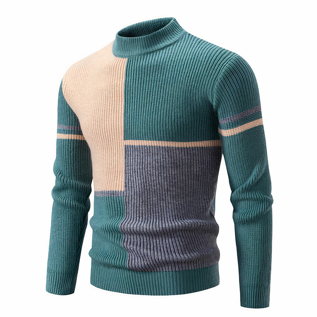 Eveloria Herren Strickpullover Patchwork Baumwolle Grau