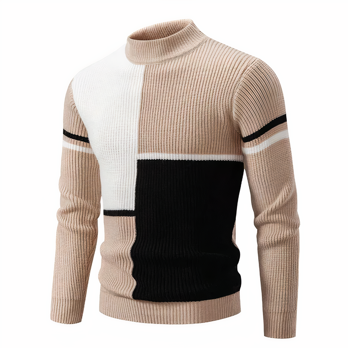 Eveloria Herren Strickpullover Patchwork Baumwolle Grau