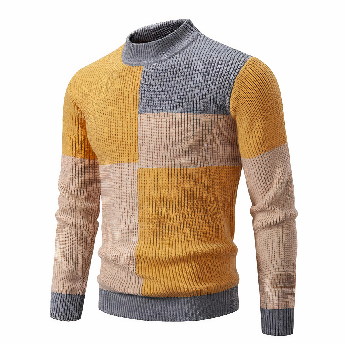Eveloria Herren Strickpullover Patchwork Baumwolle Grau