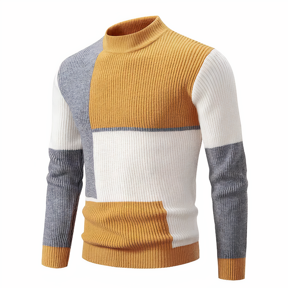 Eveloria Herren Strickpullover Patchwork Baumwolle Grau