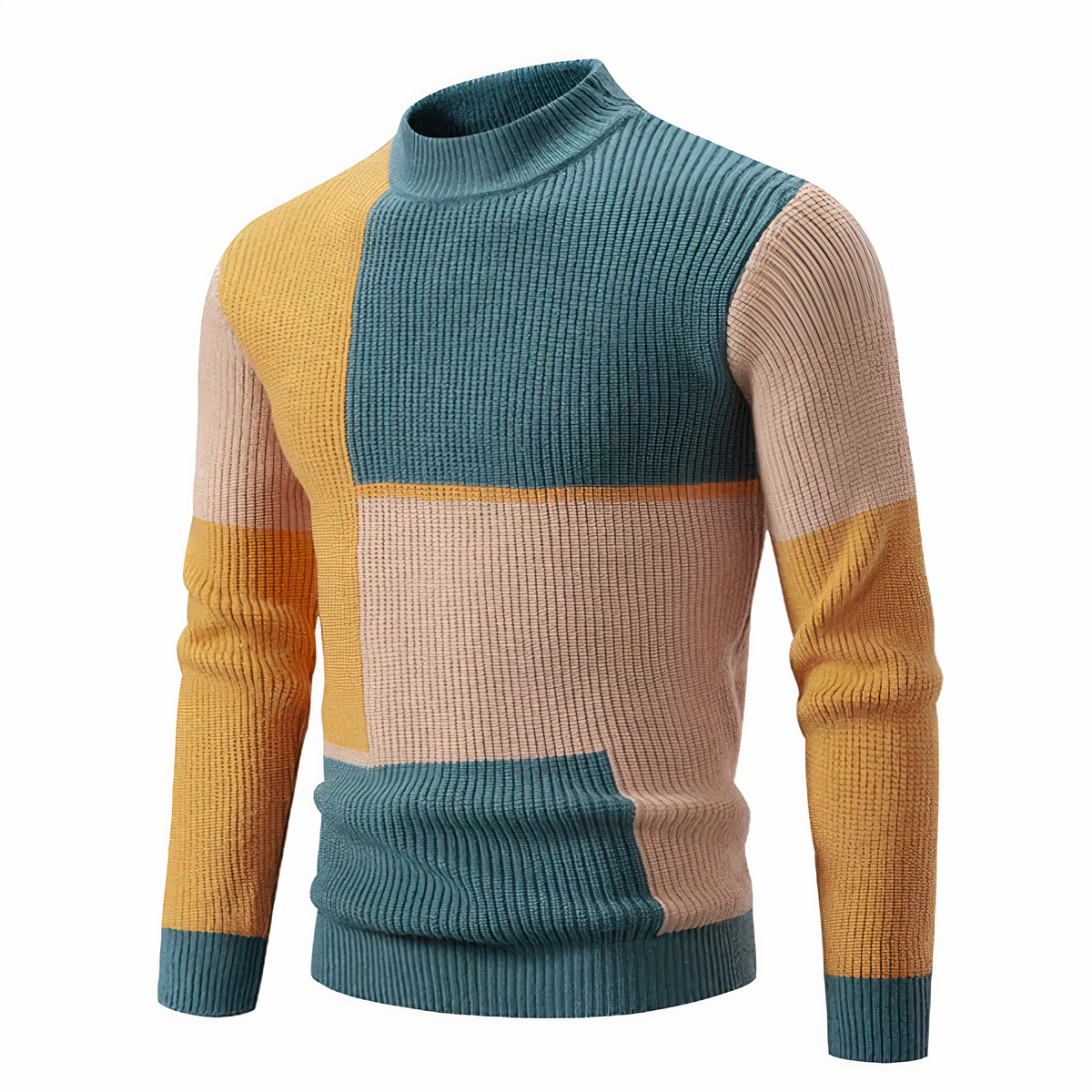 Eveloria Herren Strickpullover Patchwork Baumwolle Grau