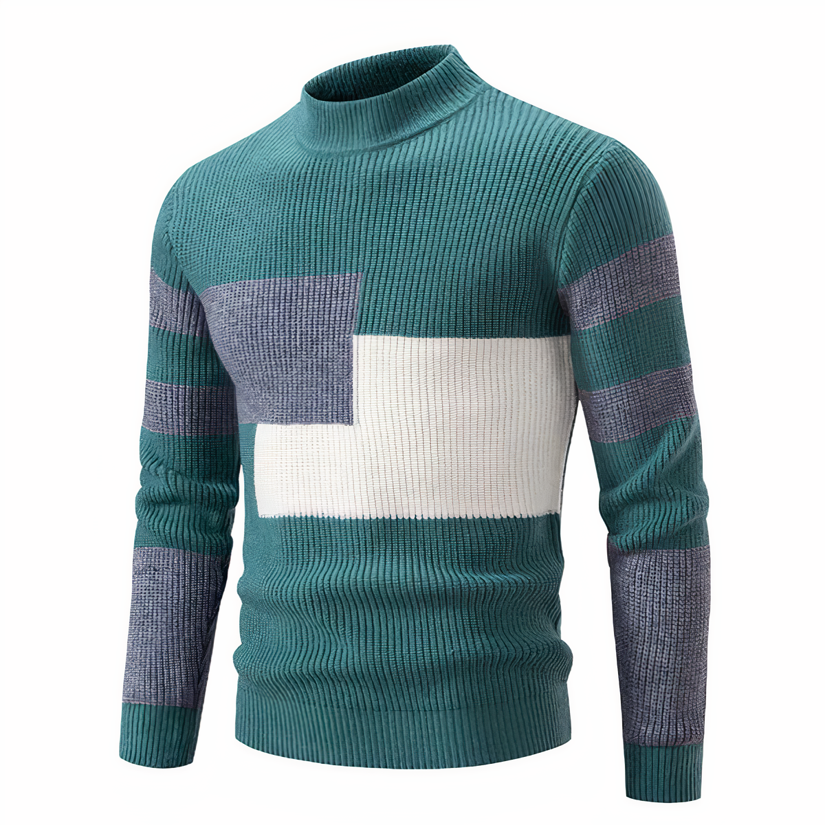 Eveloria Herren Strickpullover Patchwork Baumwolle Grau