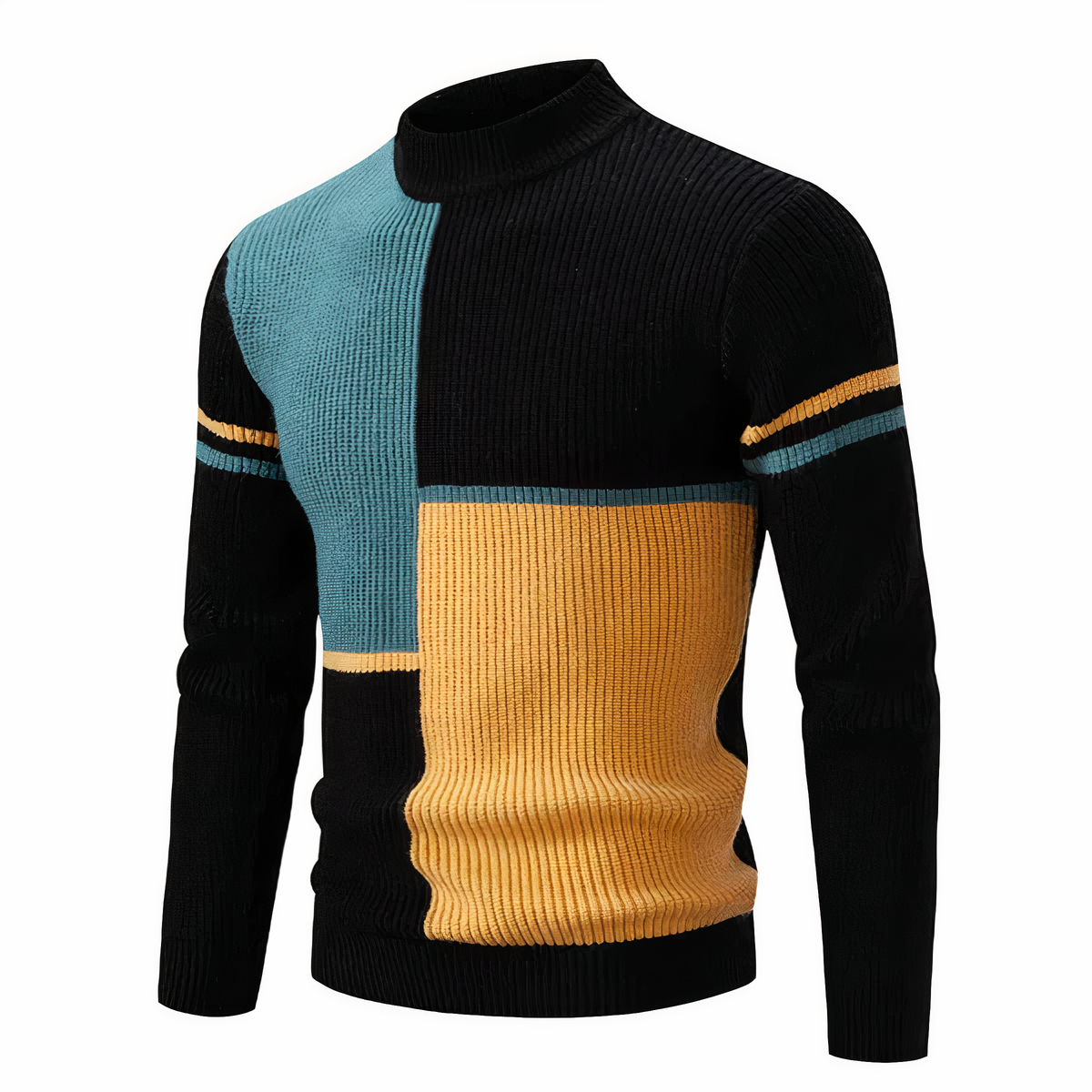 Eveloria Herren Strickpullover Patchwork Baumwolle Grau