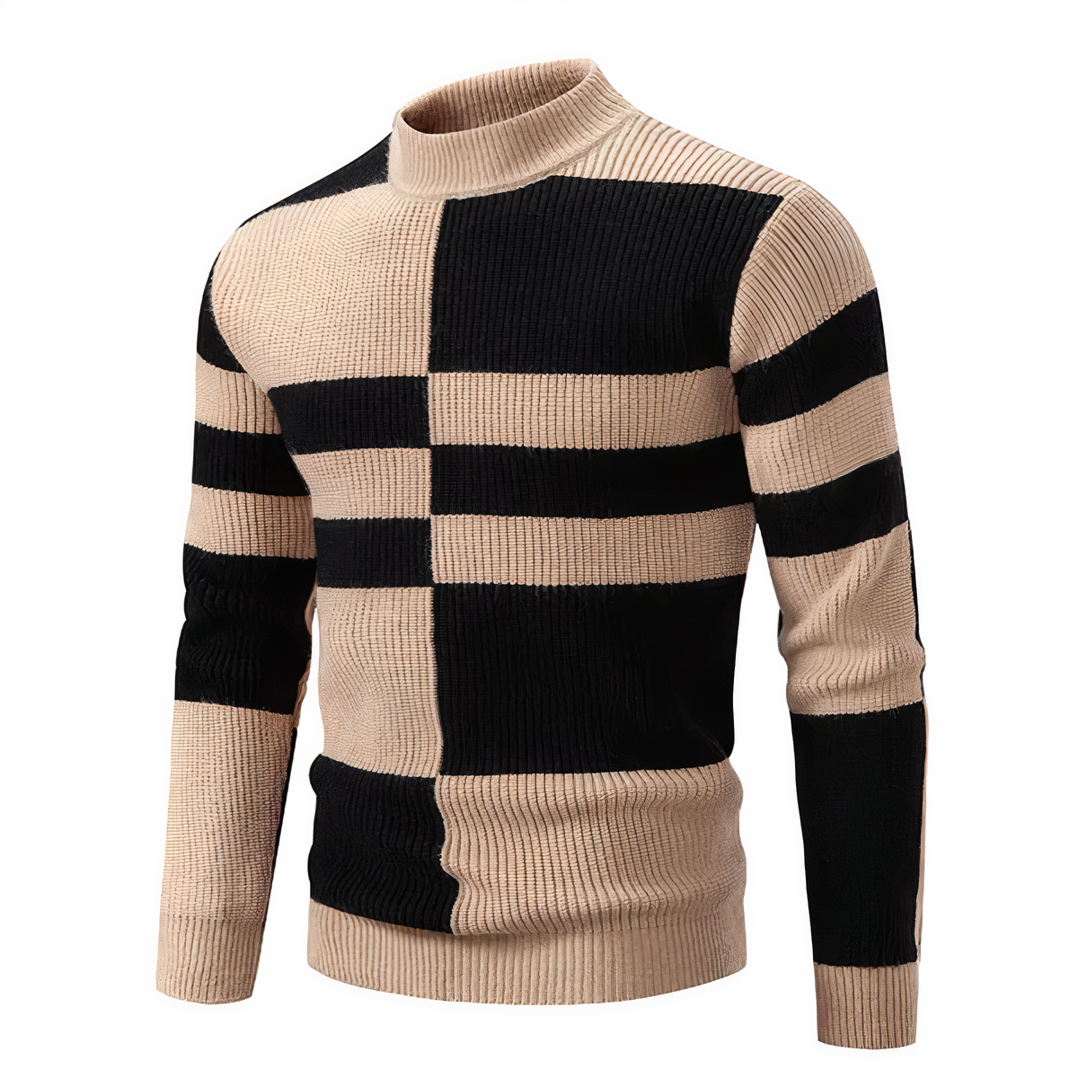 Eveloria Herren Strickpullover Patchwork Baumwolle Grau