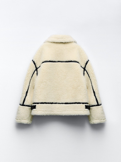 Damen Teddyjacke Weiche Fleece Reißverschluss