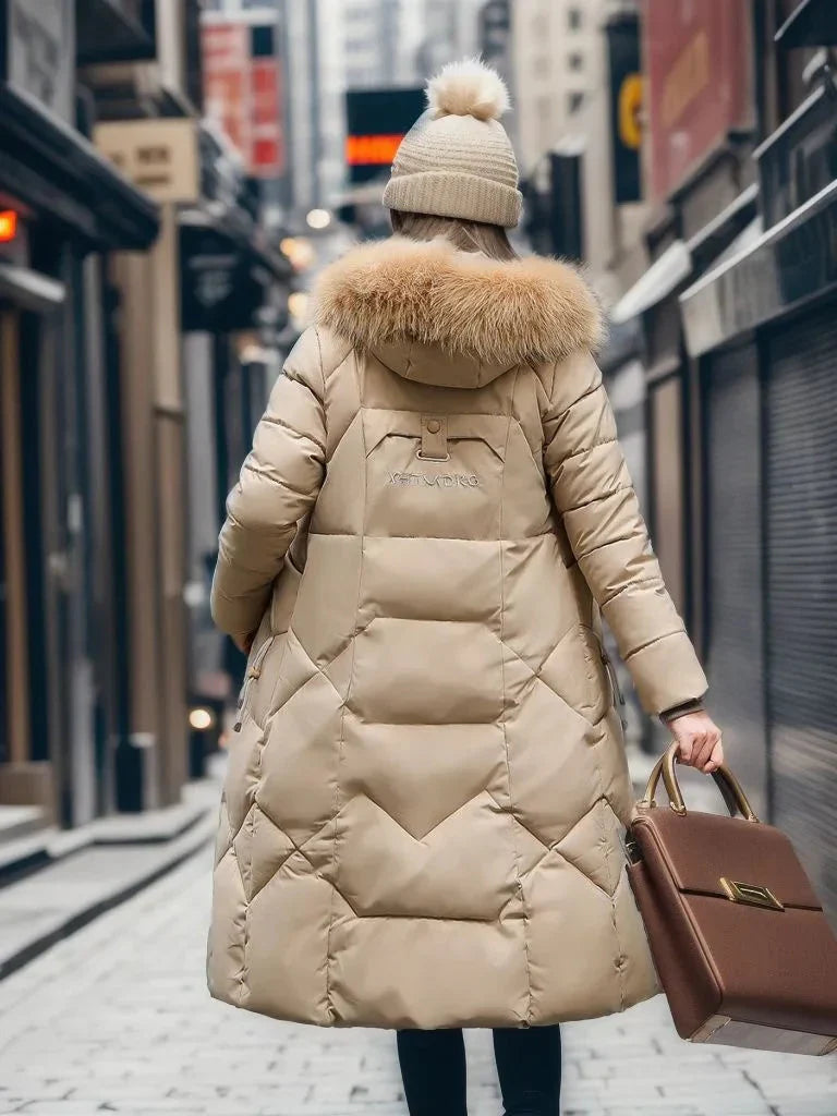 Damen Daunenjacke Italienischer Stil Kunstpelz