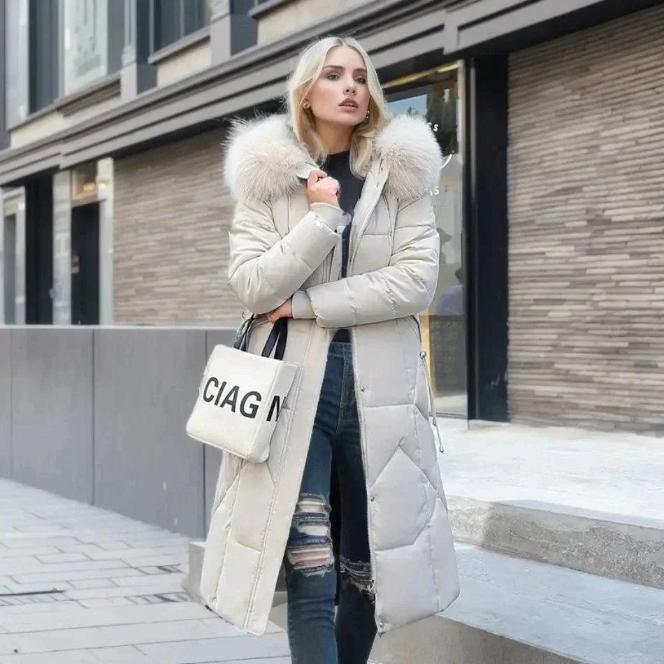 Damen Daunenjacke Italienischer Stil Kunstpelz
